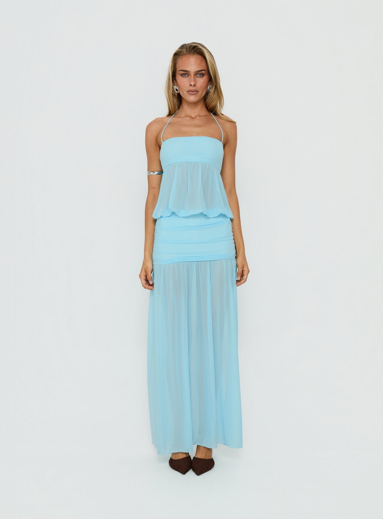 Halter Blouson Maxi Dress Blue