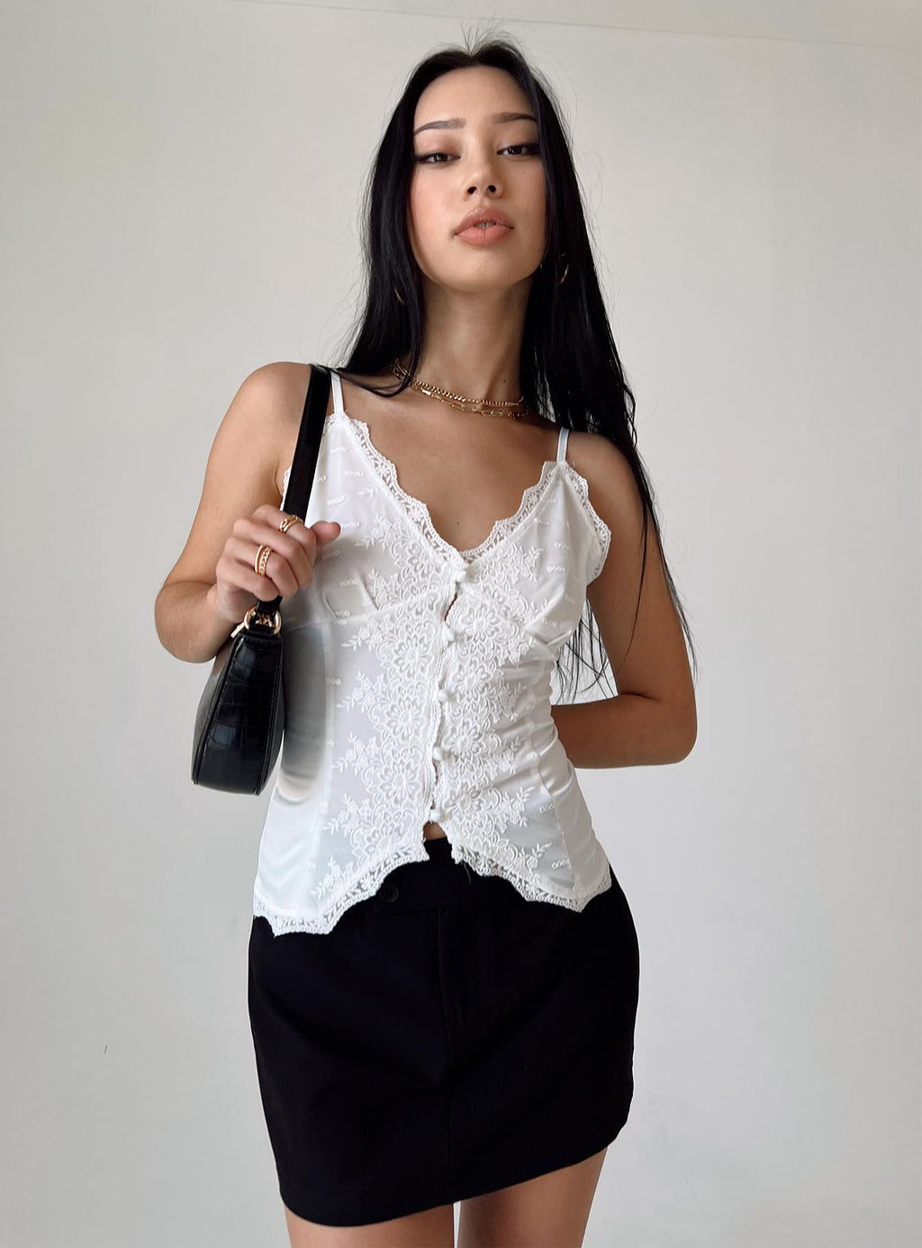 White Lace Trim Boho Cami Top