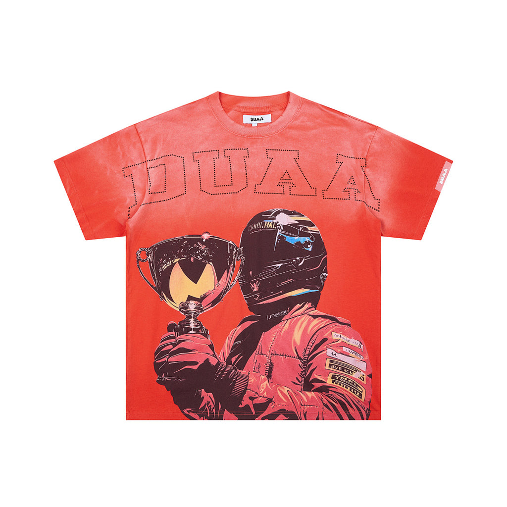 Red Vintage Racer Champion Trophy Graphic Oversized T‑Shirt