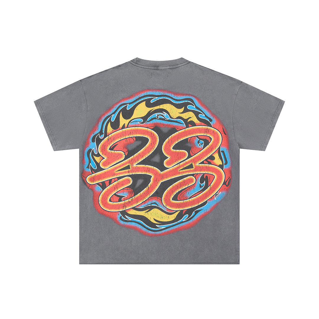 Dark Grey Vintage Bull Fire Graphic Oversized T‑Shirt