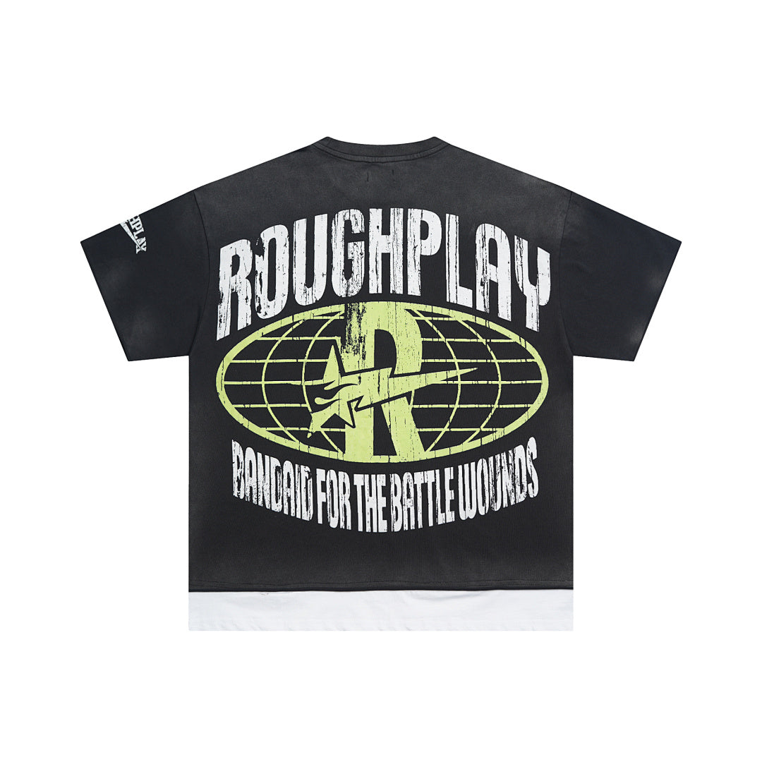 Vintage Washed Black Green Monster Globe Graphic Oversized T‑Shirt