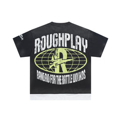 Vintage Washed Black Green Monster Globe Graphic Oversized T‑Shirt