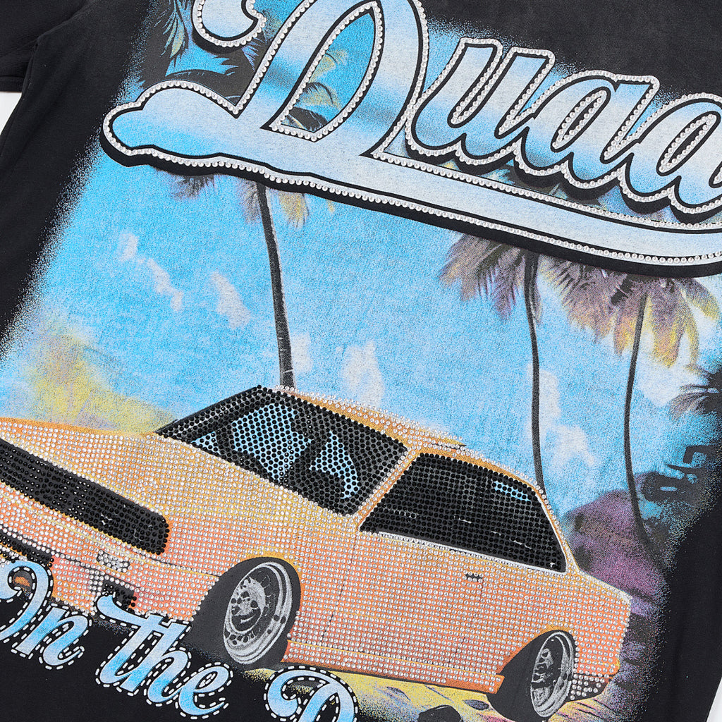 Black Vintage Coastal Classic Car DUAA Graphic Oversized T‑Shirt