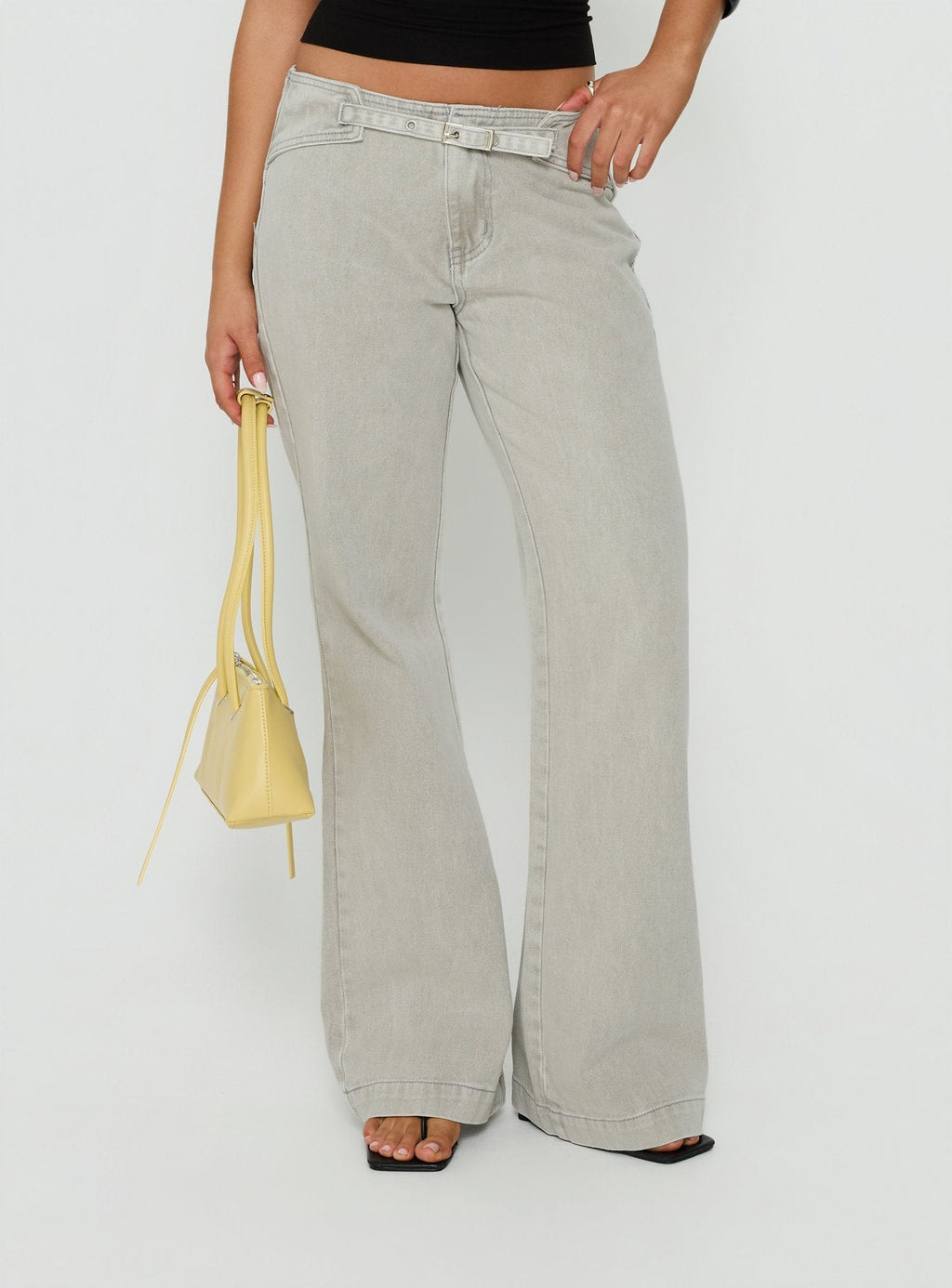 Mid Rise Bootleg Belted Jeans Desert Grey