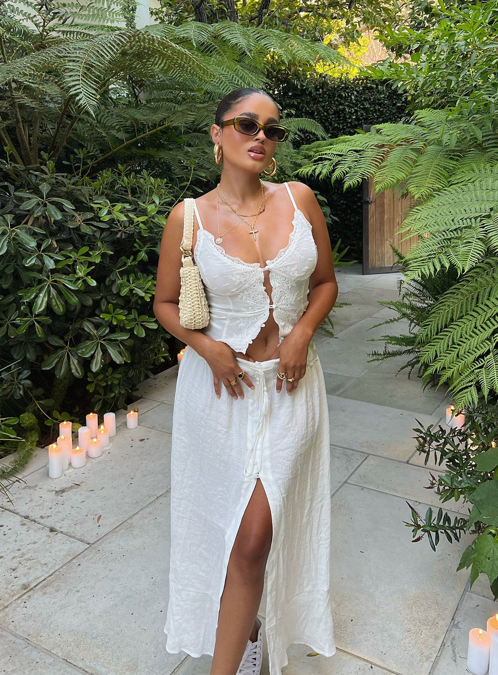 White Lace Trim Boho Cami Top
