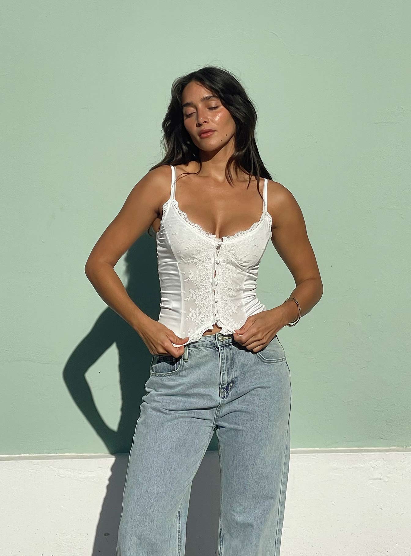 White Lace Trim Boho Cami Top