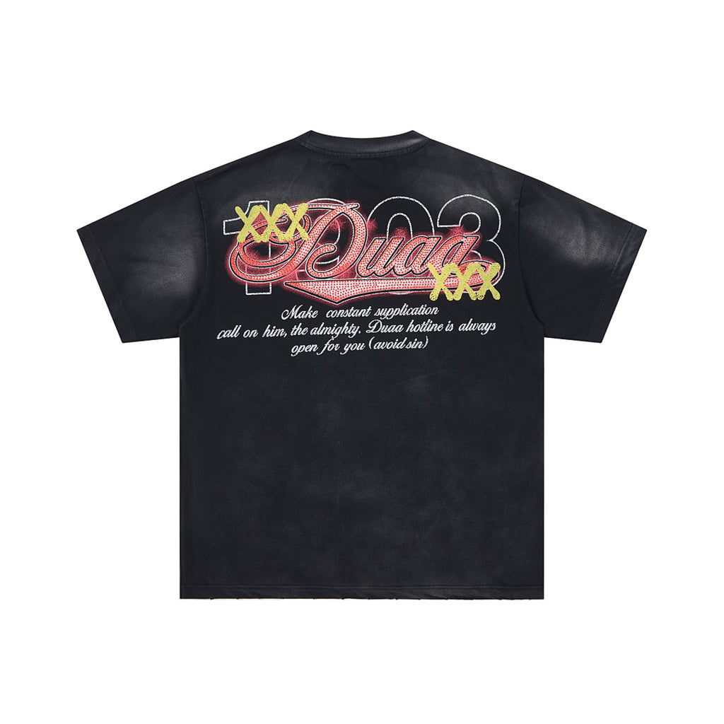 Black Washed 8‑Ball Poker Card DUAA Double‑Sided Graphic Oversized T‑Shirt