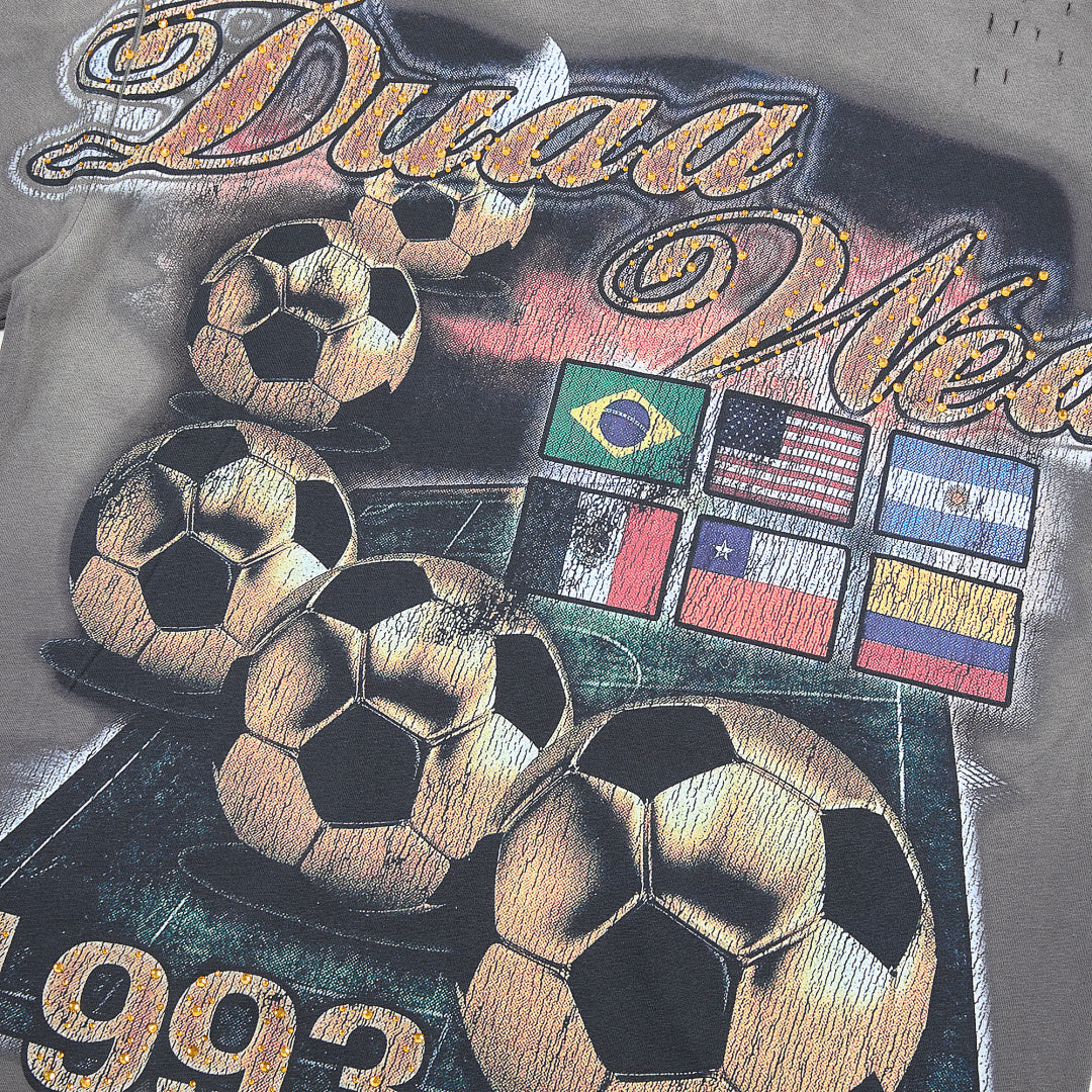 Washed Black Vintage 1993 Soccer World Flag Graphic Oversized T‑Shirt