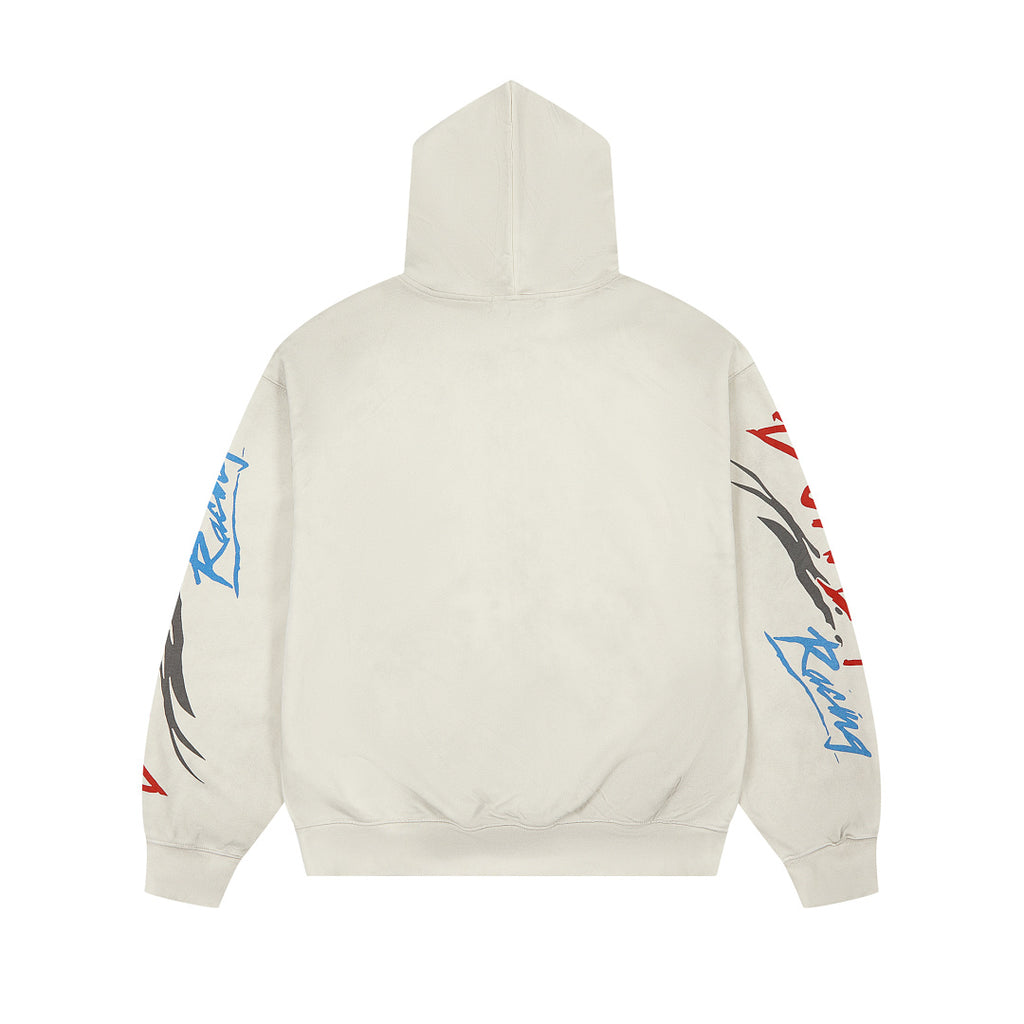 Off‑White Vintage Racing Helmet Graphic Oversized Zip‑Up Hoodie