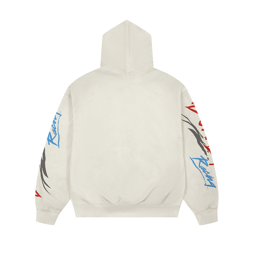 Off‑White Vintage Racing Helmet Graphic Oversized Zip‑Up Hoodie