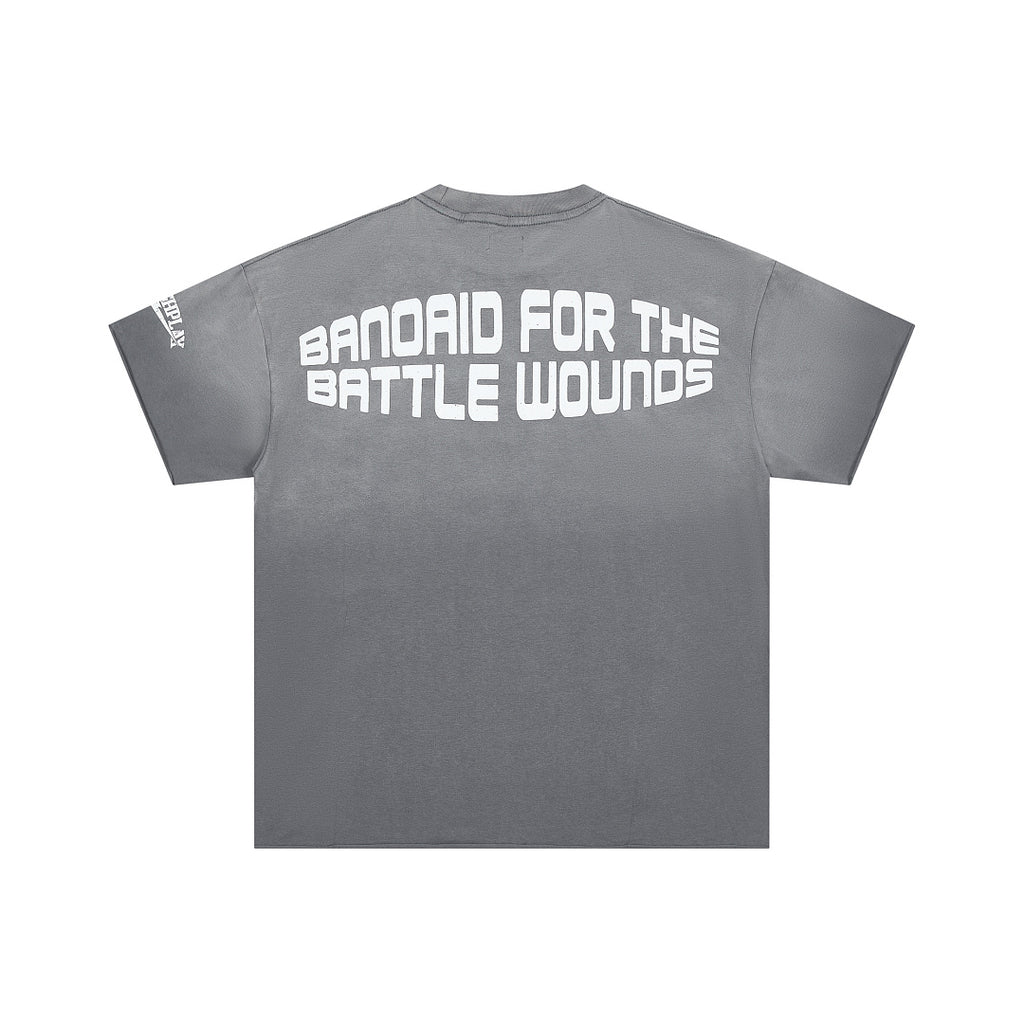 Washed Grey Chessboard World Map Graphic Oversized Tee Streetwear Short Sleeve T‑Shirt