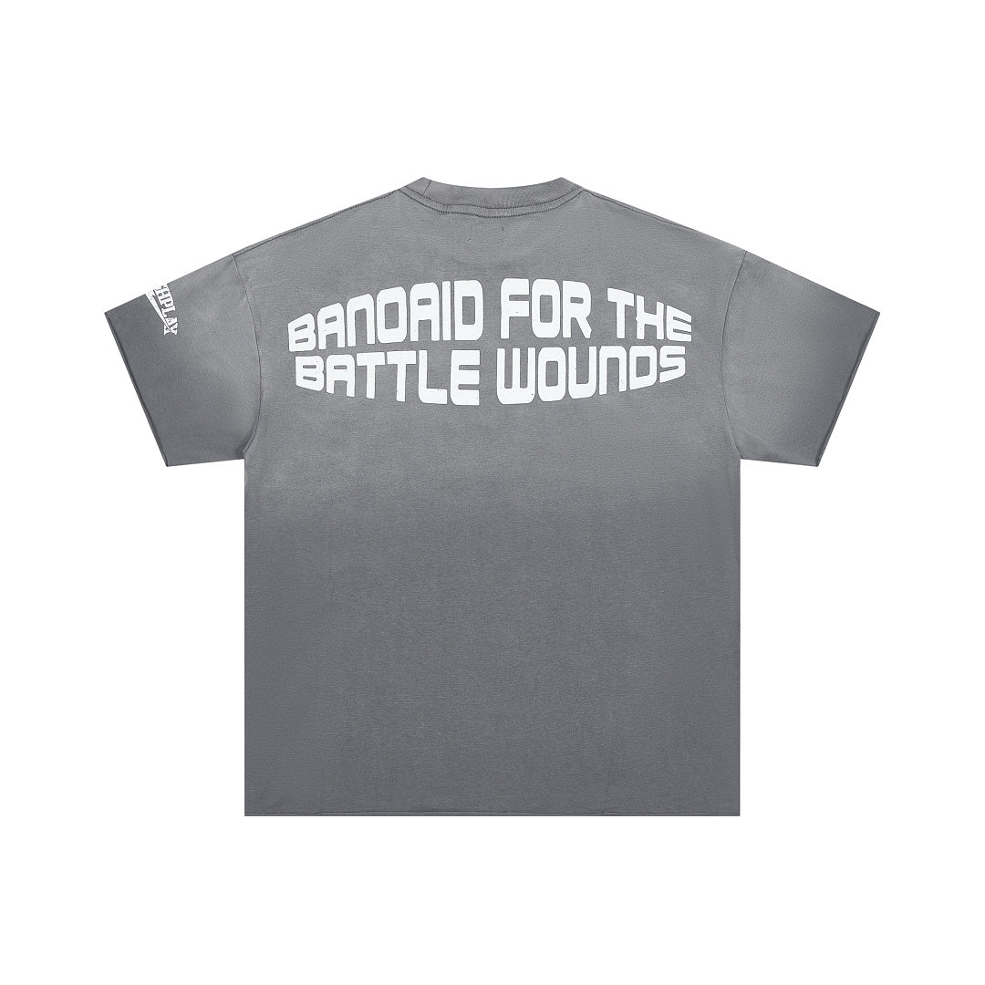 Washed Grey Chessboard World Map Graphic Oversized Tee Streetwear Short Sleeve T‑Shirt