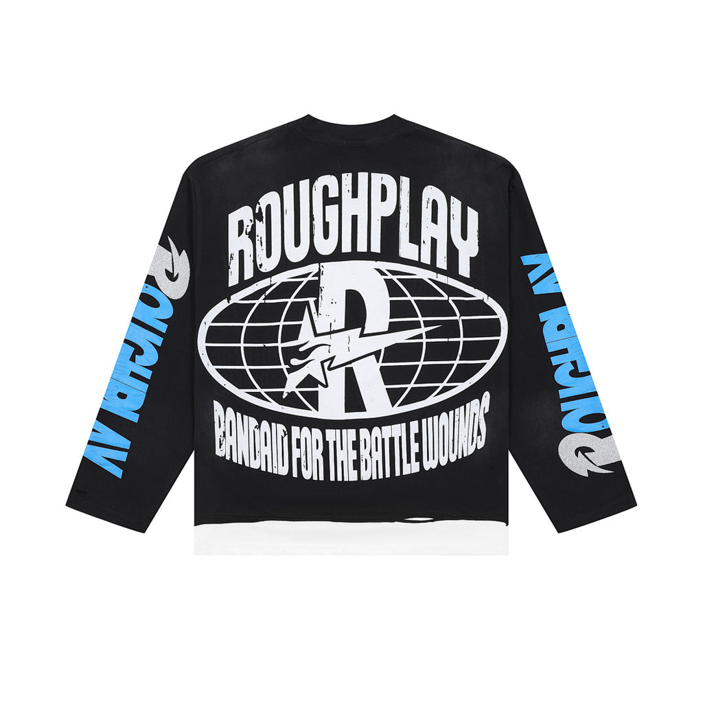 Roughplay Skeleton Retro Graphic Long Sleeve Tee Men Oversized Streetwear Top