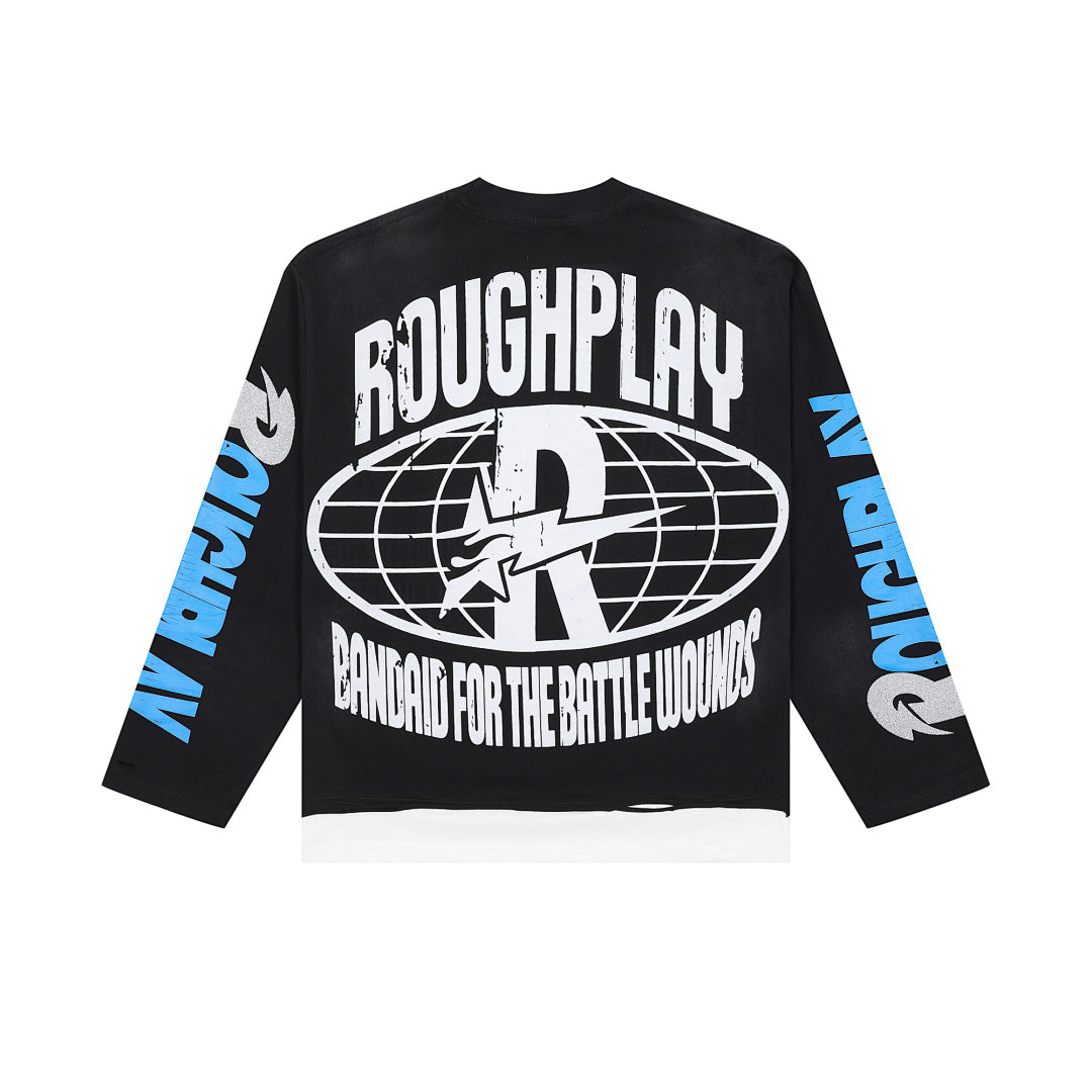 Roughplay Skeleton Retro Graphic Long Sleeve Tee Men Oversized Streetwear Top