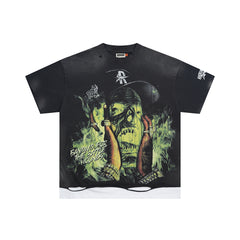 Vintage Washed Black Green Monster Globe Graphic Oversized T‑Shirt