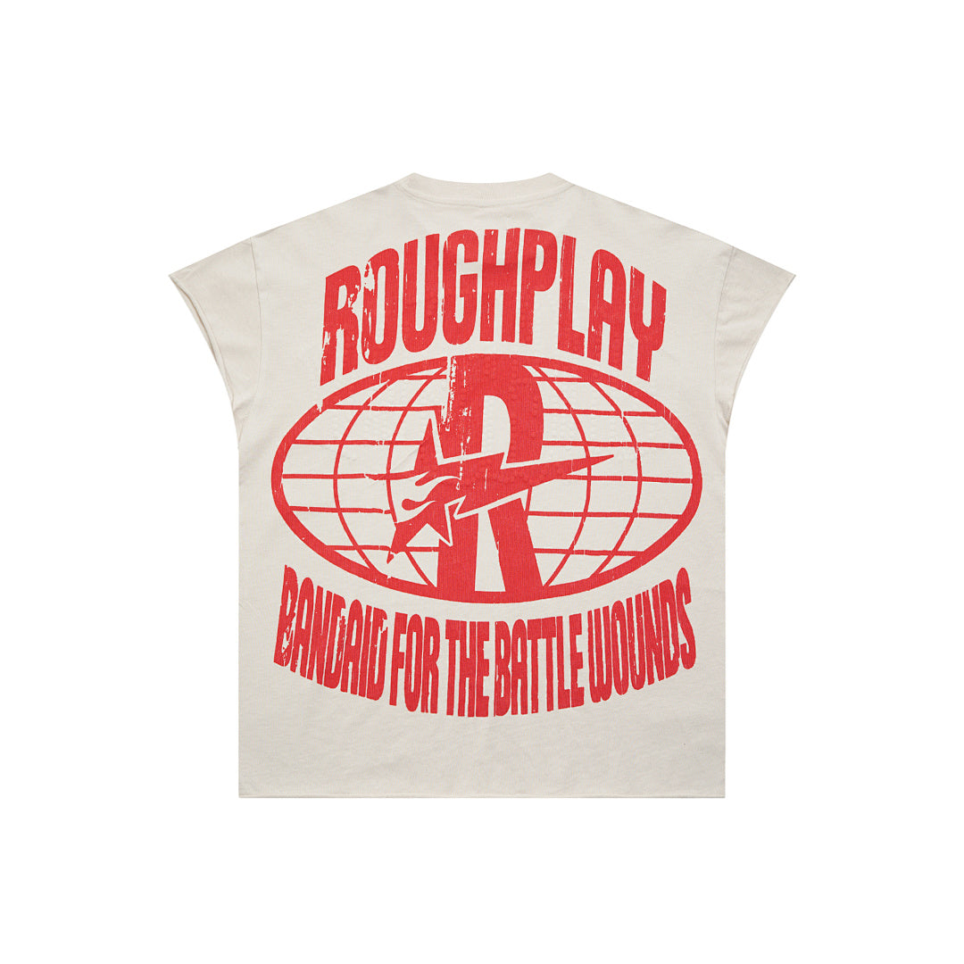 Vintage Washed Off‑White Retro Poster Globe Graphic Oversized T‑Shirt