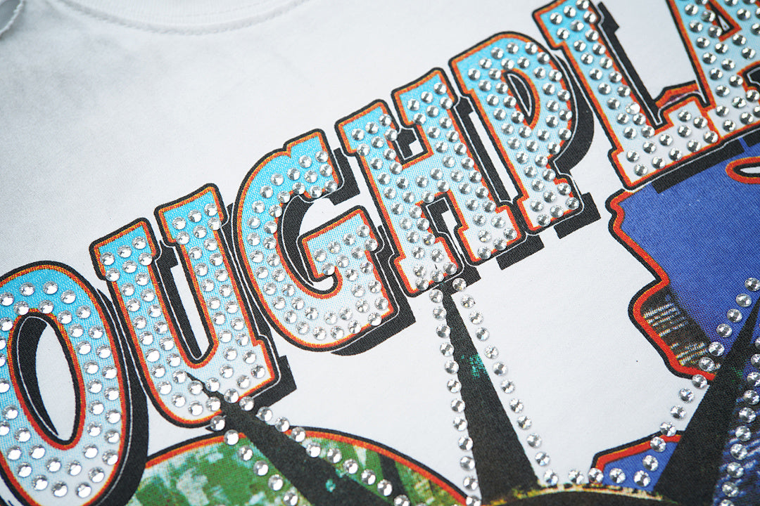 Vintage Washed White Statue Of Liberty Globe Graphic Oversized T‑Shirt