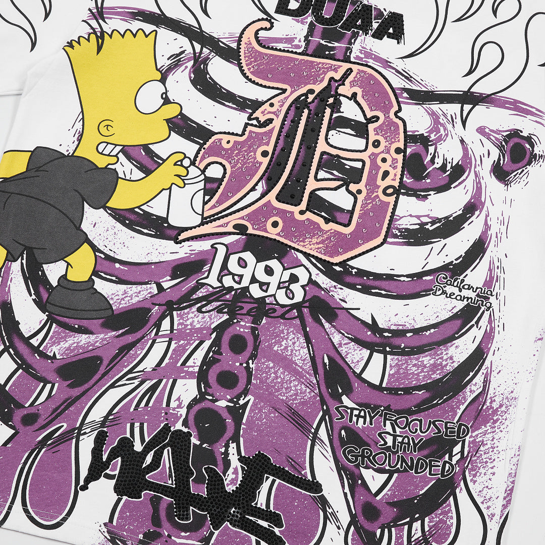 Vintage Washed Purple Skeleton Graphic Oversized T‑Shirt