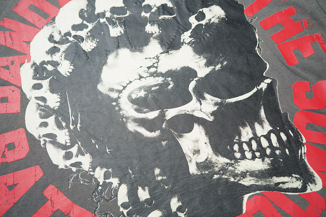 Vintage Washed Grey Skull Slogan Graphic Oversized T‑Shirt