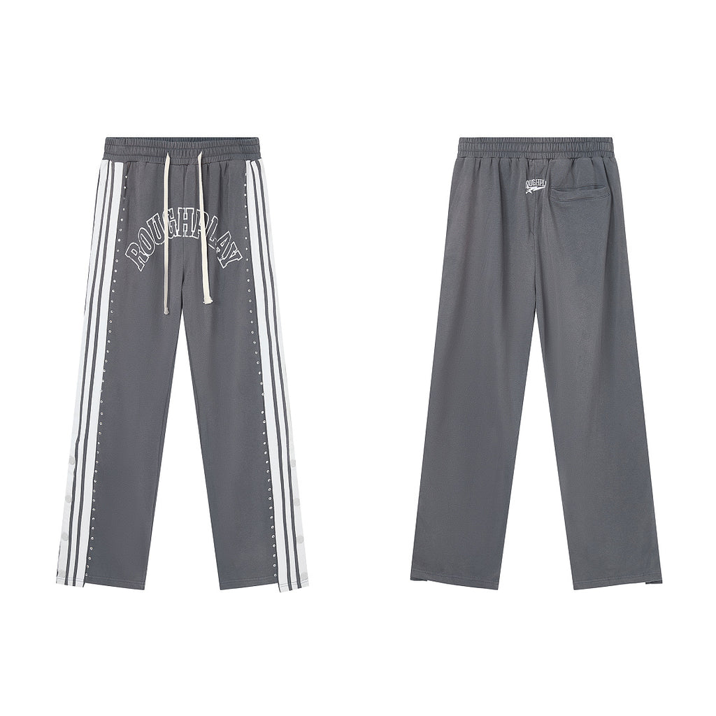 Grey Side Stripe Gothic Letter DUAA Wide Leg Track Pants