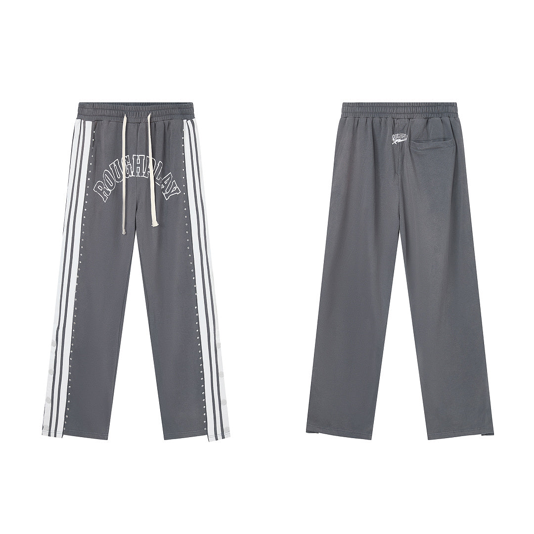 Grey Side Stripe Gothic Letter DUAA Wide Leg Track Pants
