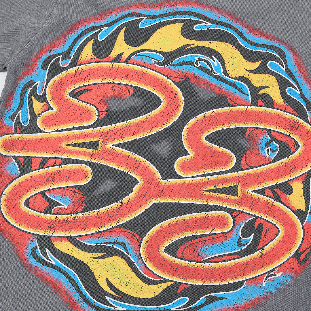 Dark Grey Vintage Bull Fire Graphic Oversized T‑Shirt