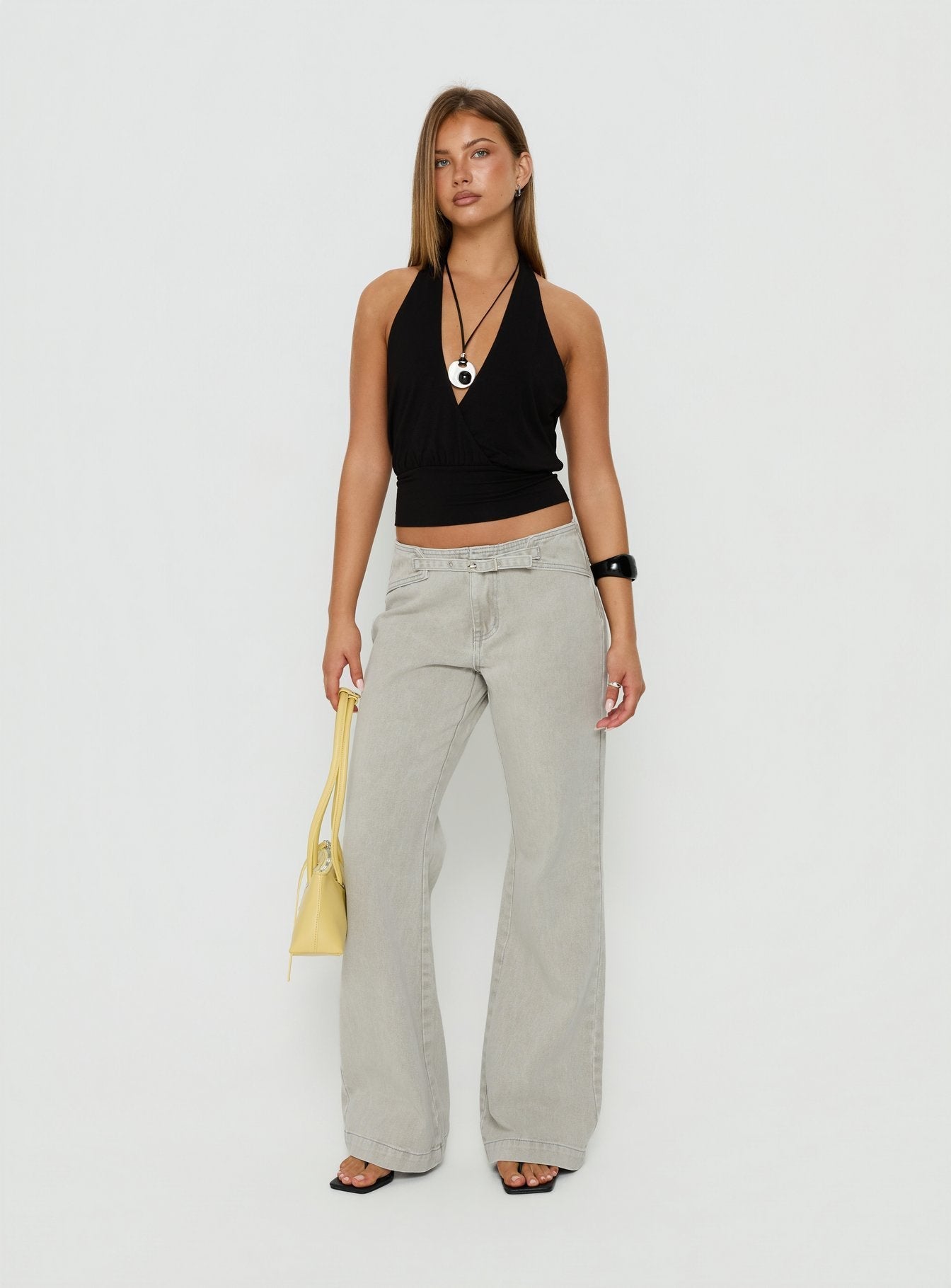 Mid Rise Bootleg Belted Jeans Desert Grey