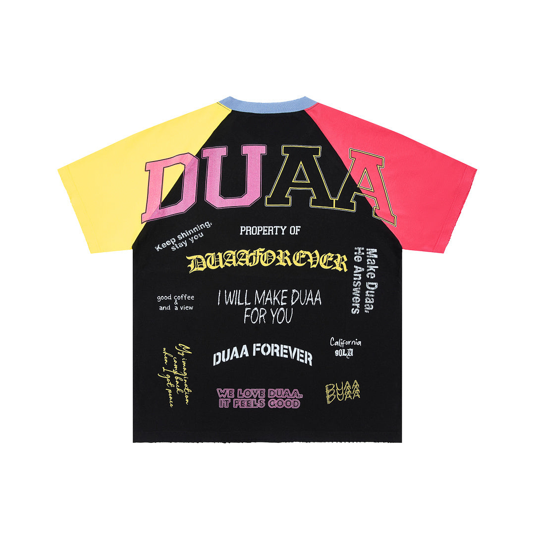 Color Block Raglan Letter Graphic Oversized T‑Shirt