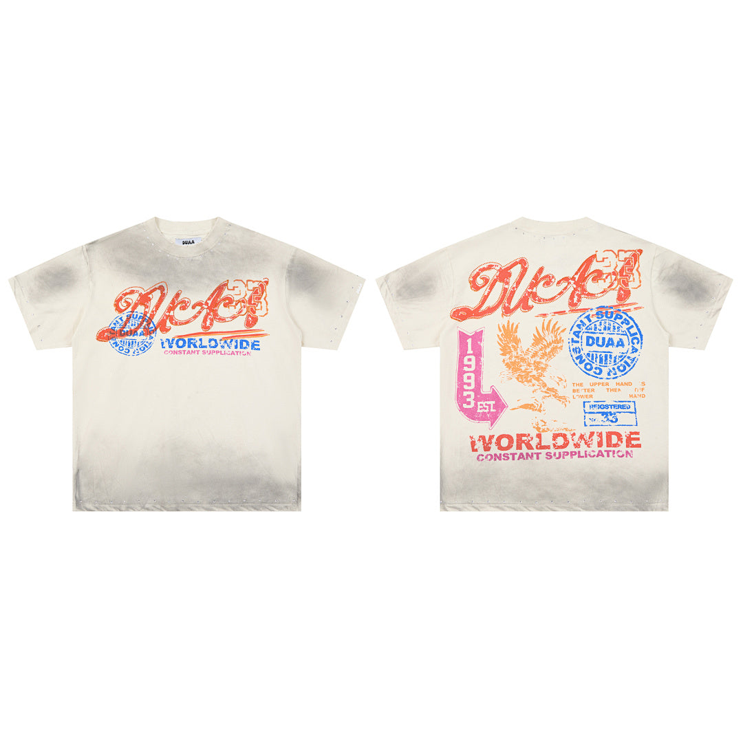 Off‑White Washed Worldwide Stamp DUAA Graphic Oversized T‑Shirt