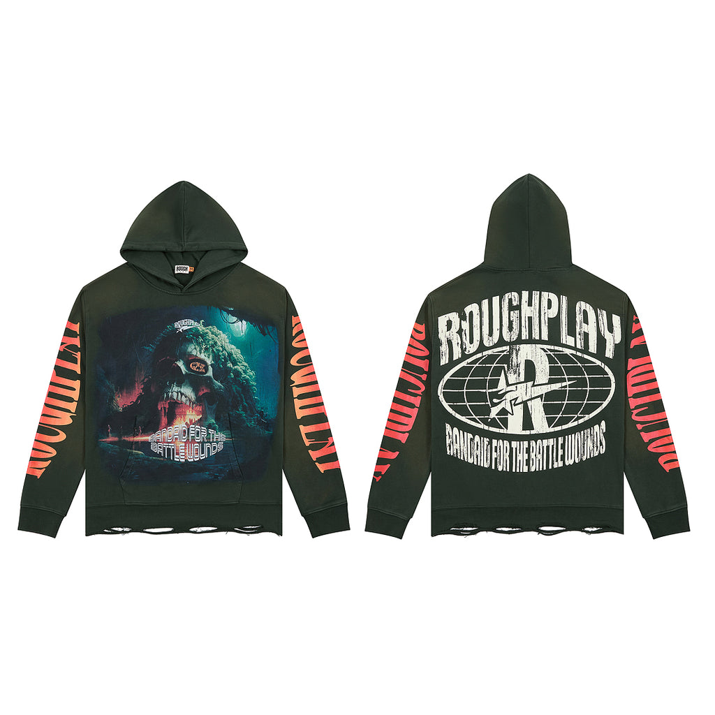 Roughplay Vintage Monster Graphic Hoodie Oversized Streetwear Pullover Hooded Sweatshirt