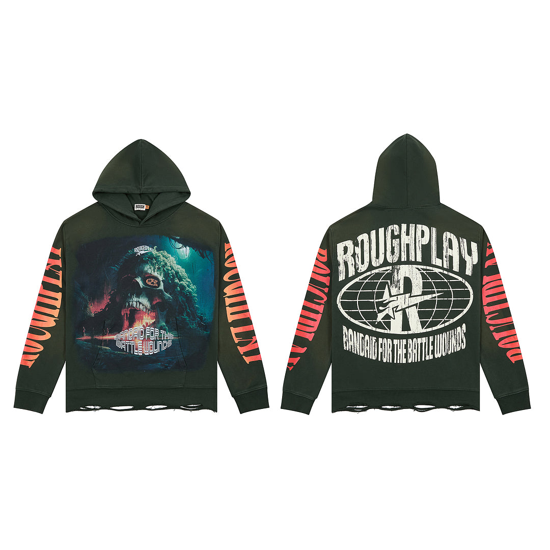 Roughplay Vintage Monster Graphic Hoodie Oversized Streetwear Pullover Hooded Sweatshirt