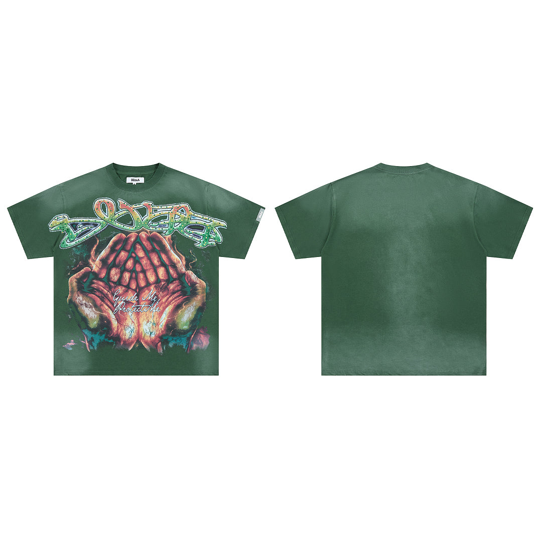 Dark Green Vintage Alien Monster Graphic Oversized T‑Shirt