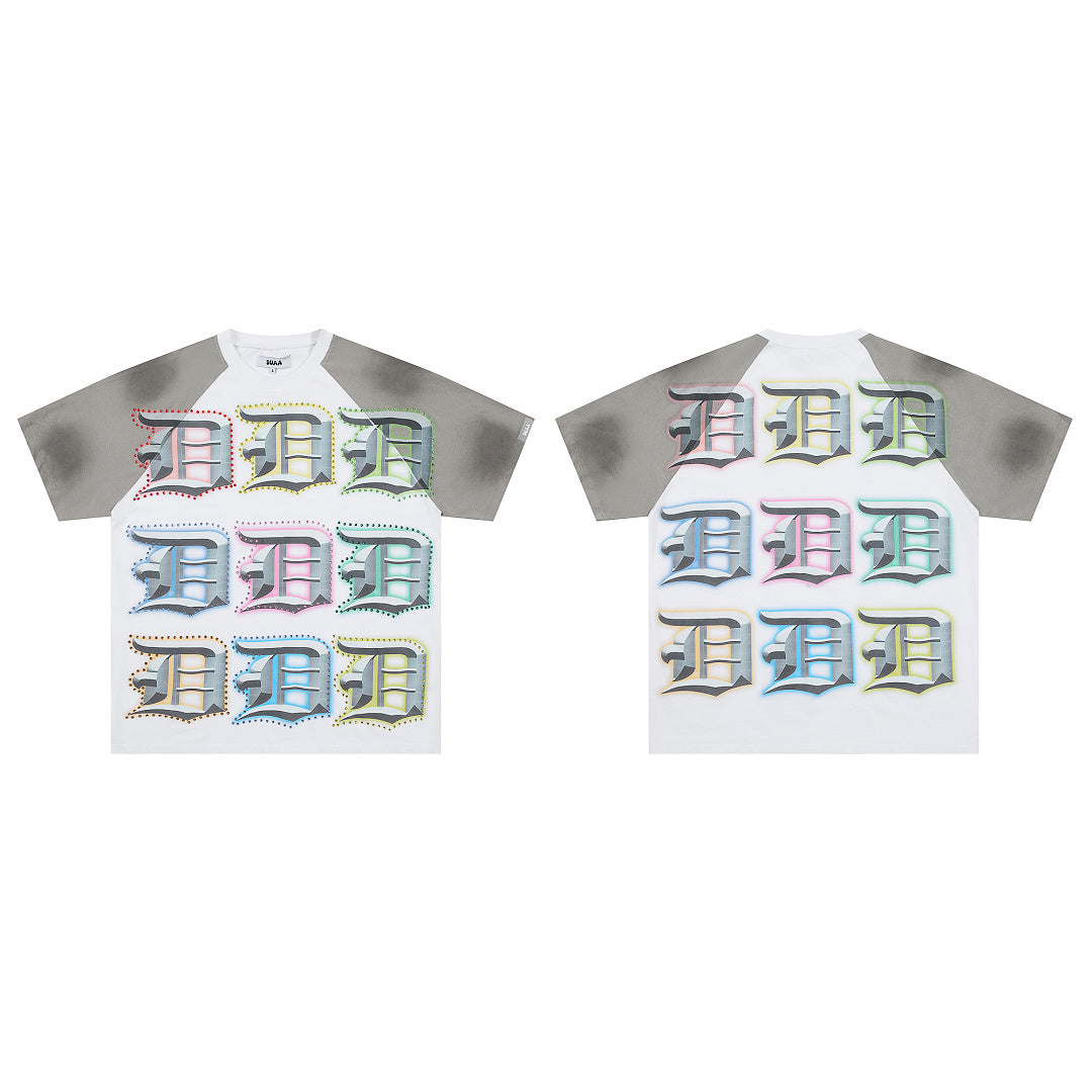 Vintage Tie‑Dye Multi‑Color 3D Letter Oversized T‑Shirt