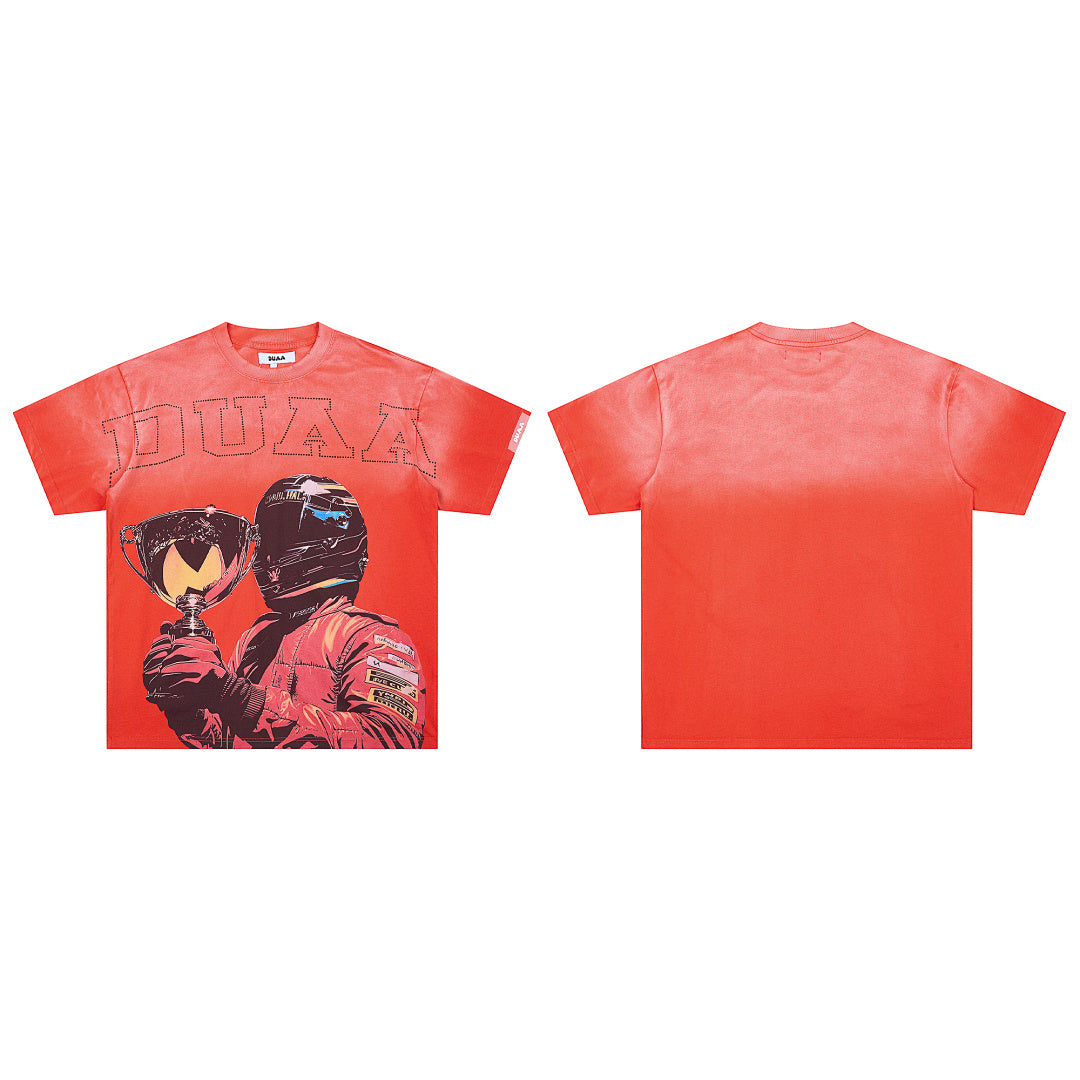 Red Vintage Racer Champion Trophy Graphic Oversized T‑Shirt