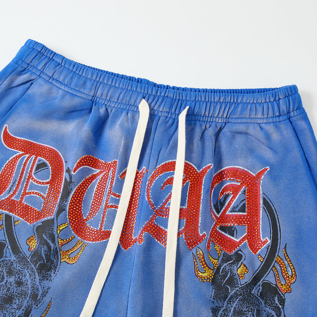 Vintage Washed Gothic Letter Dragon Graphic Wide‑Leg Sweatpants
