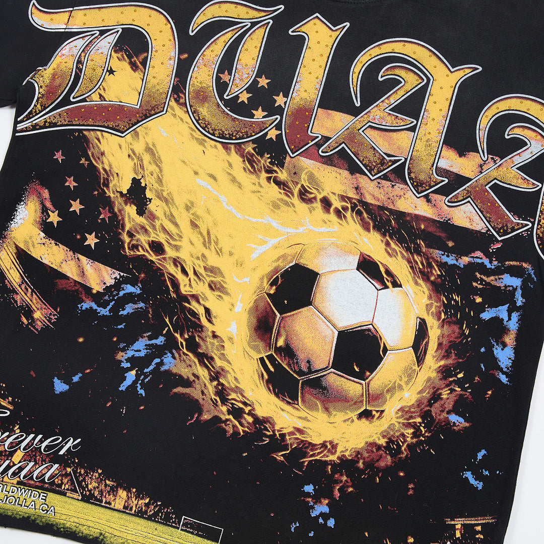 Vintage Soccer Fire Graphic Oversized T‑Shirt