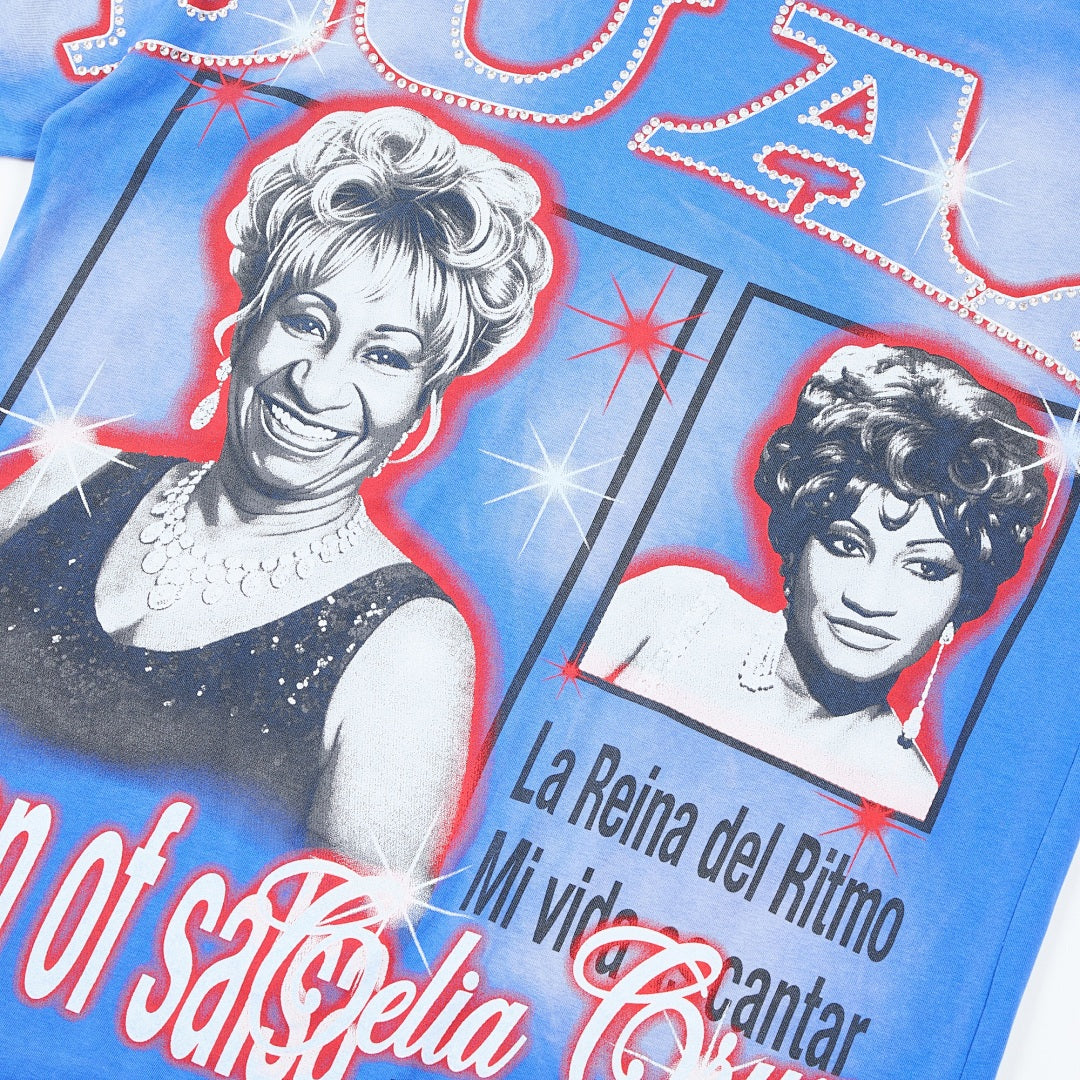 Blue Vintage Queen Of Salsa Portrait Graphic Oversized T‑Shirt