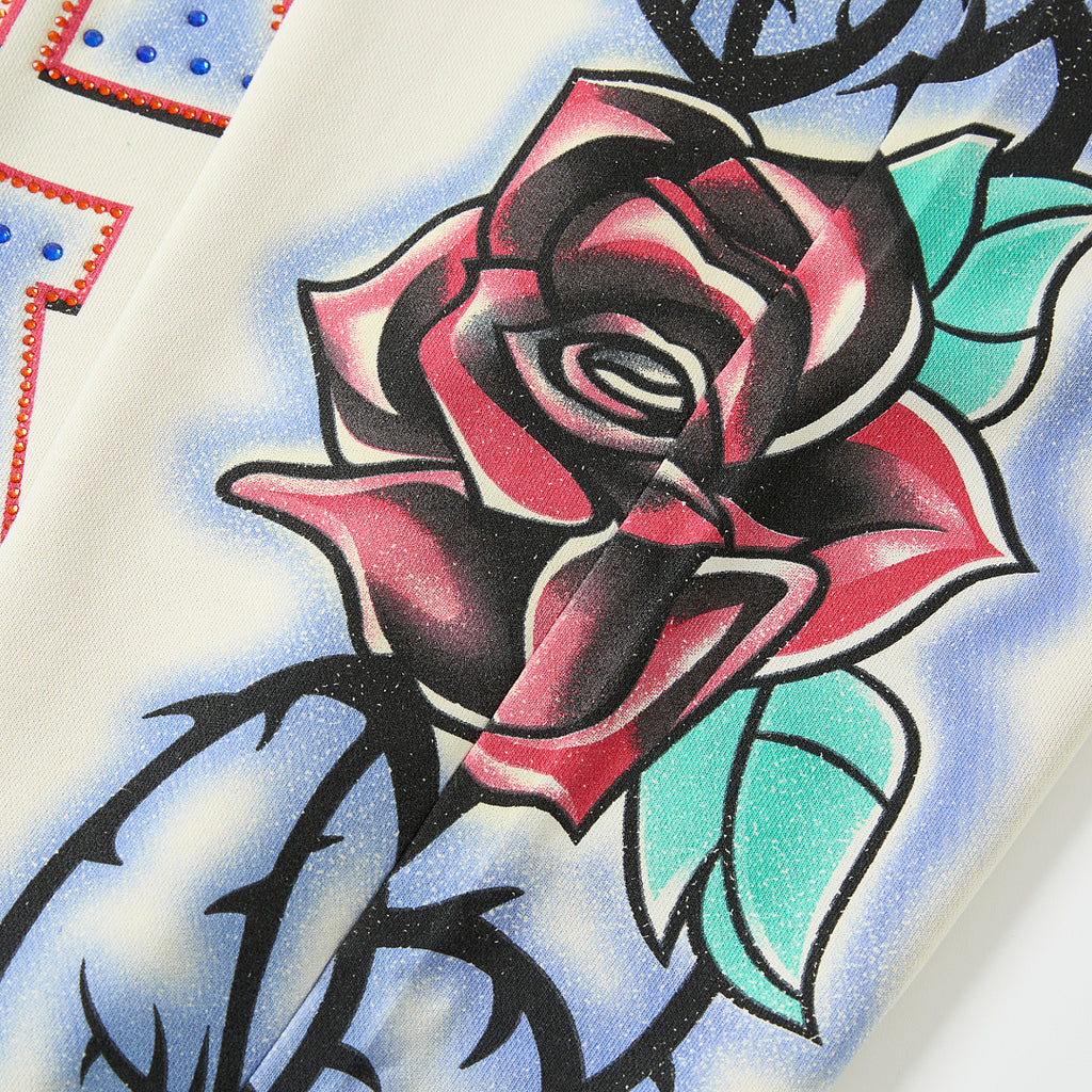 Tie‑Dye Rose Tattoo Graphic Wide‑Leg Sweatpants