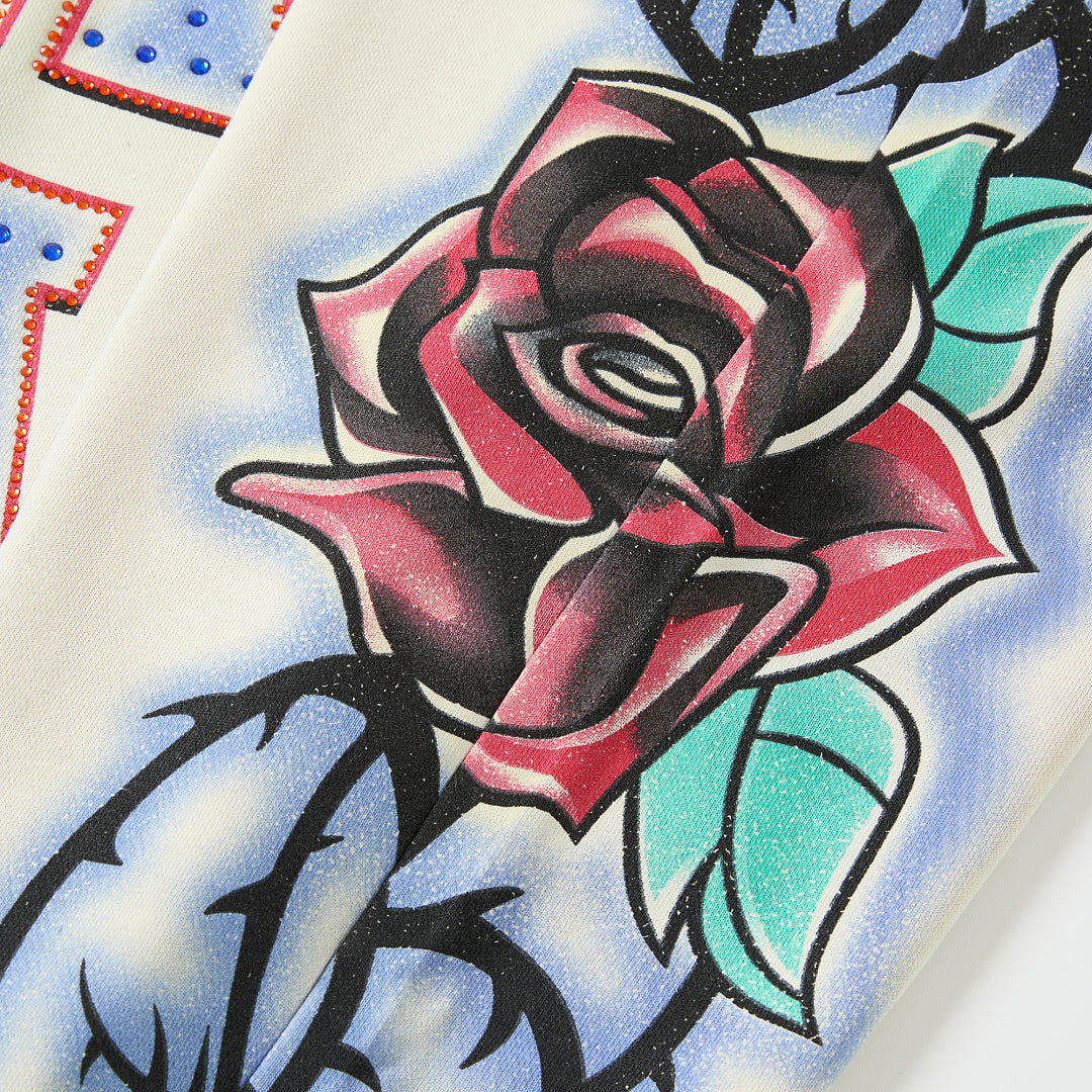 Tie‑Dye Rose Tattoo Graphic Wide‑Leg Sweatpants