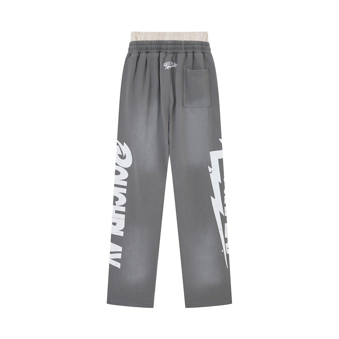 Roughplay Vintage Washed Letter Print Wide Leg Sweatpants Men Streetwear Loose Trousers