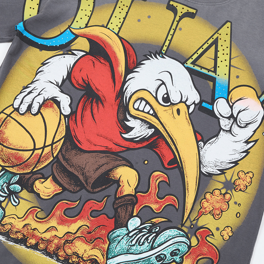 Washed Black Vintage Eagle Basketball DUAA Graphic Oversized T‑Shirt