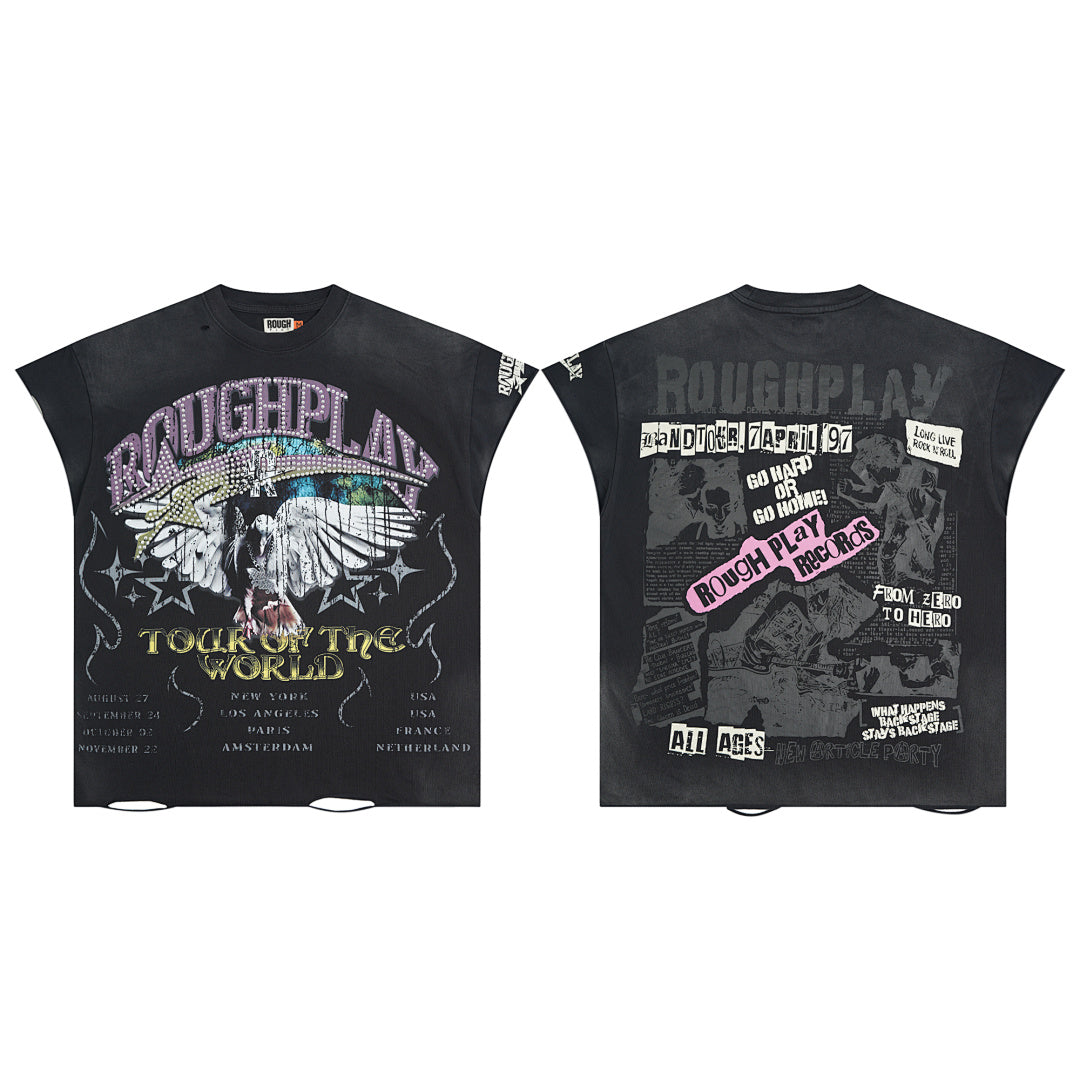 Vintage Washed Black Eagle Tour Graphic Oversized T‑Shirt