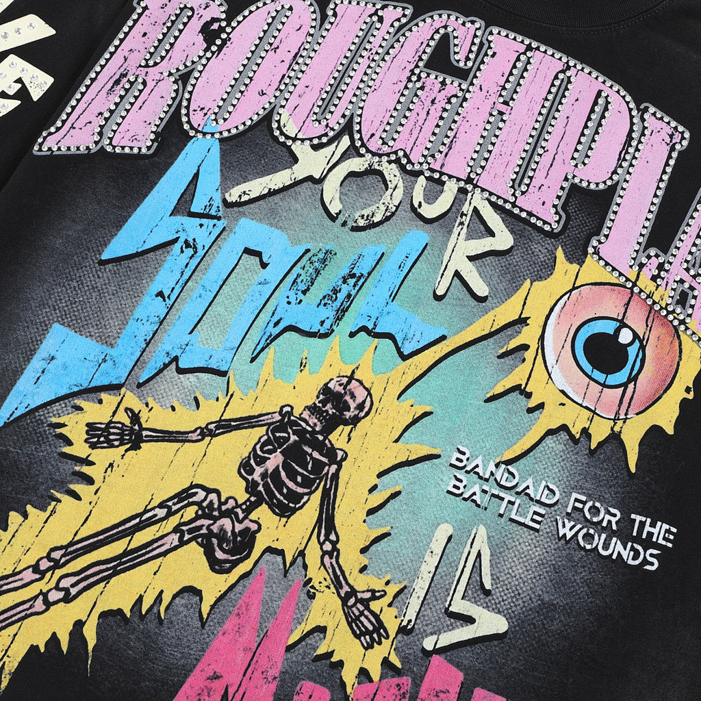 Roughplay Retro Rock Art Graphic Long Sleeve Tee Men Oversized Streetwear Top