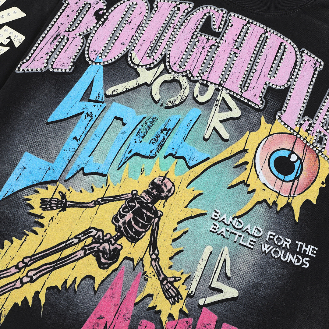Roughplay Retro Rock Art Graphic Long Sleeve Tee Men Oversized Streetwear Top
