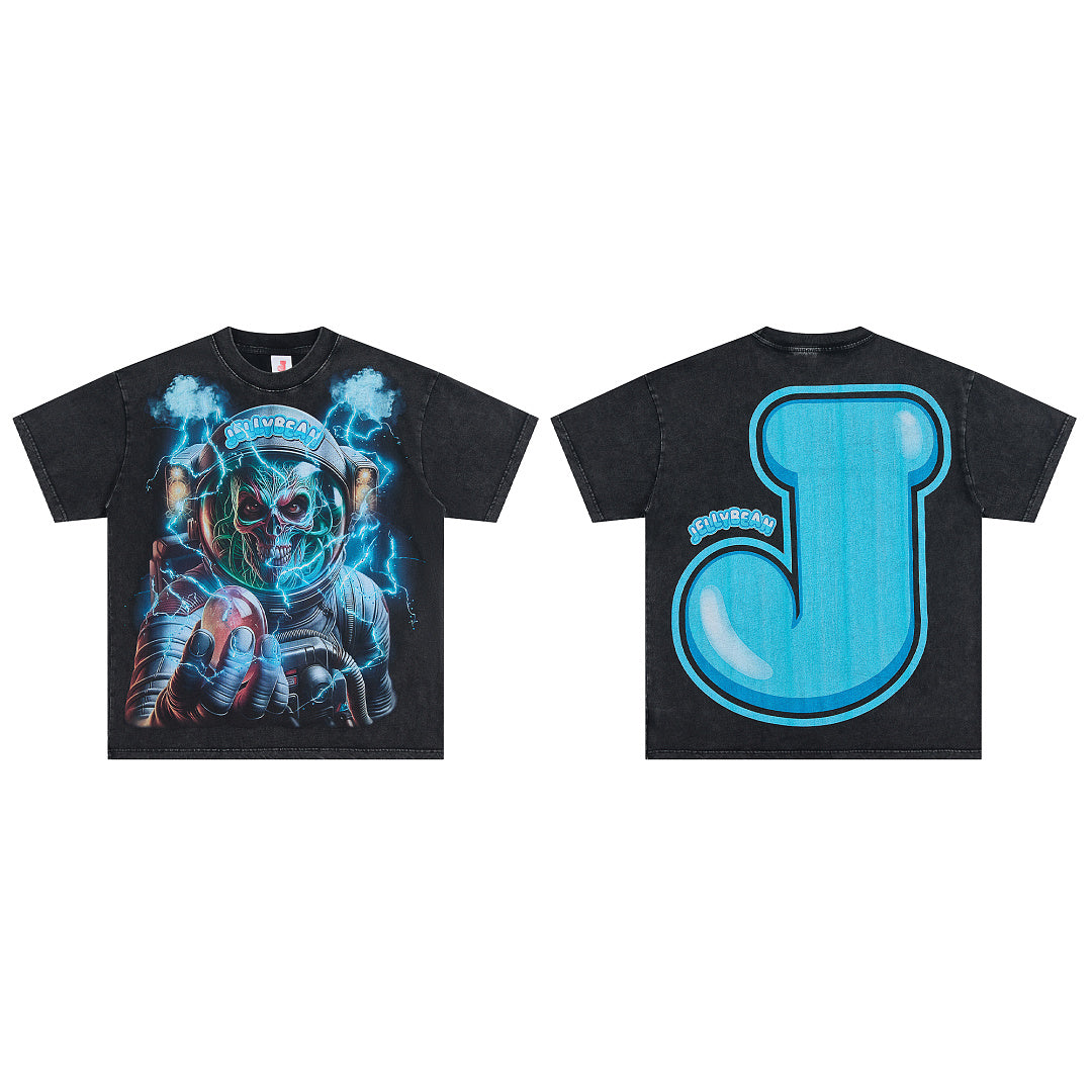 Jellybean Electric Skull Astronaut Graphic Oversized T‑Shirt
