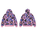 Pink Purple Camo Full Zip‑Up Hoodie Oversized Streetwear Hooded Jacket
