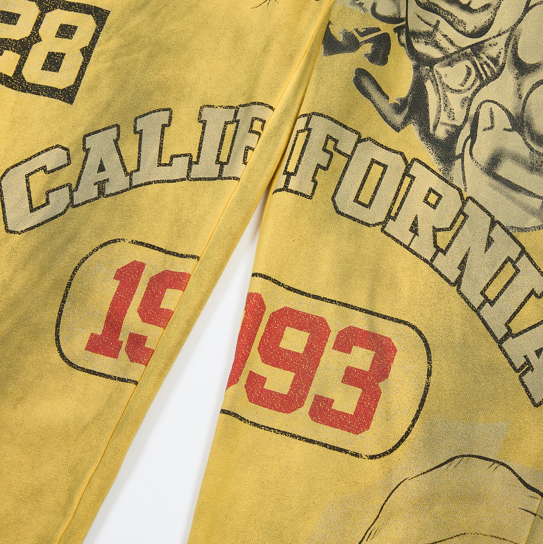 Vintage Yellow All‑Over Print Wide‑Leg Sweatpants