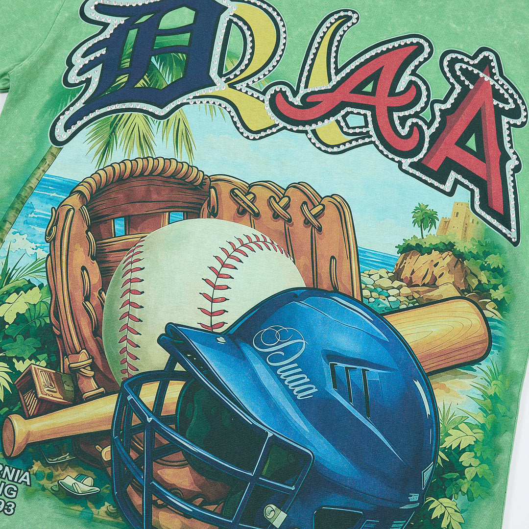Green Vintage Baseball Graphic Oversized T‑Shirt