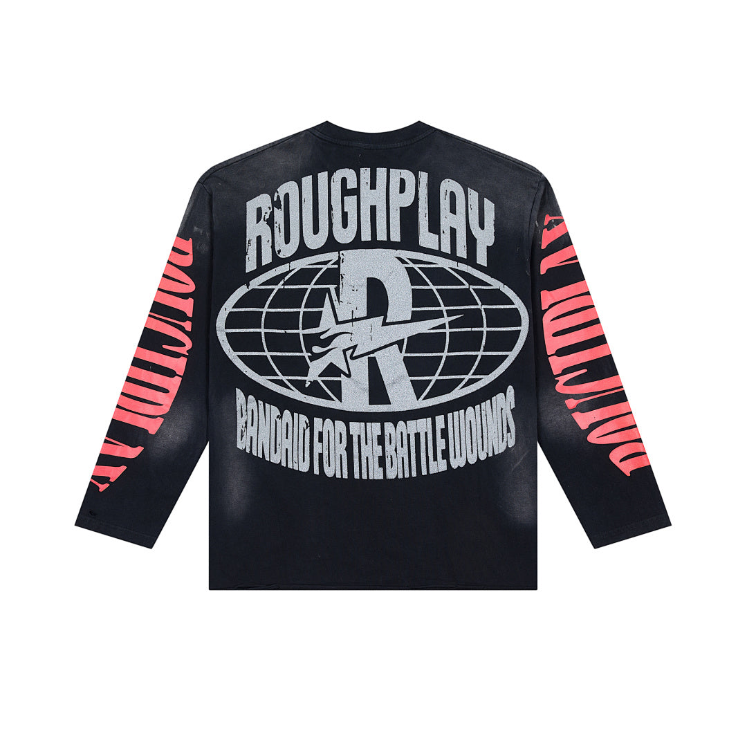 Vintage Washed Statue Of Liberty Graphic Long Sleeve Tee Roughplay Streetwear Oversized T‑Shirt