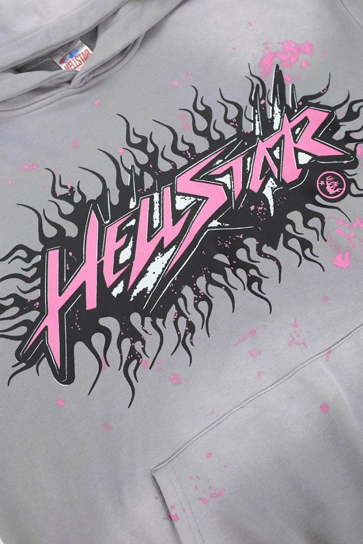 Y2K Gothic Street‑Wear Grey Hoodie Double‑Sided Graphic Drawstring Pullover